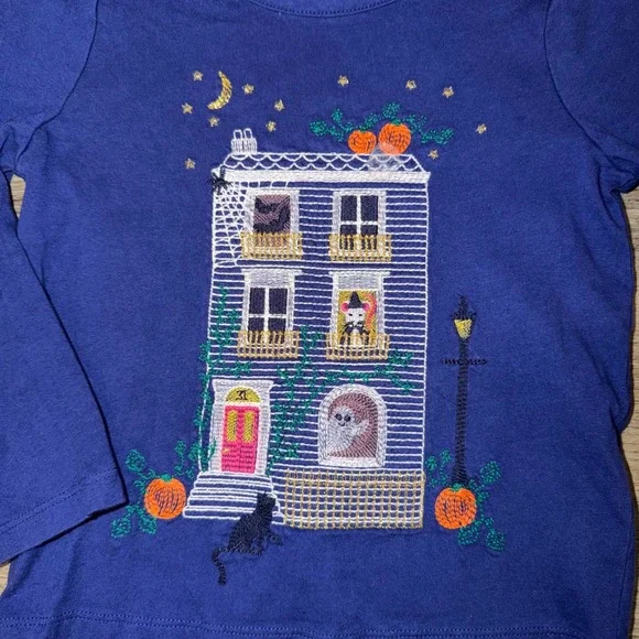 Mini Boden Halloween Shirt Girls 3 4 Haunted House Superstitch Top - Picture 2 of 3